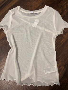 GAP Sheer White Short Sleeve Mesh Top - Lightweight Layering Tee